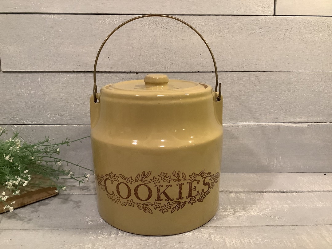 Vintage Stoneware Crock Cookie Jar/ Lidded Cookie Jug Tan Etsy