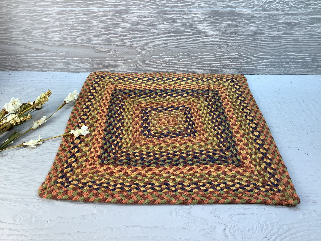 Vintage Square Braided Trivet/ Mat/ Primitive Hand Woven Braided 14 ...