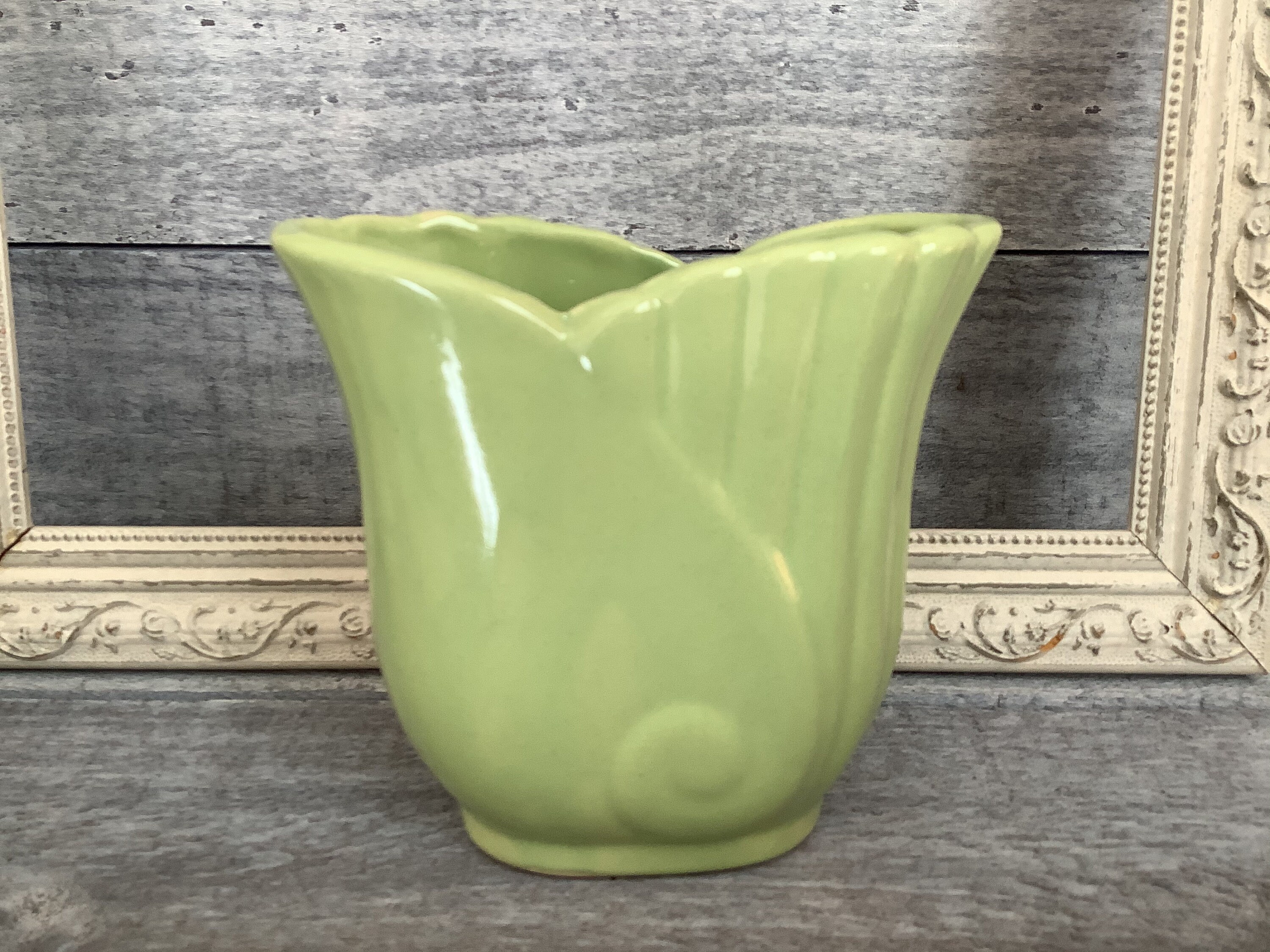 Vintage Glazed Ceramic Planter/ Light Green Pottery Ridged Etsy
