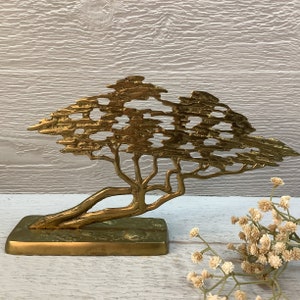 Vintage Brass Bonsai Tree Sculpture/ Solid Gold Brass Tree of Life Tabletop Figurine/ Asian Inspiried Decor/ MCM/ Hollywood/ Chinoiserie