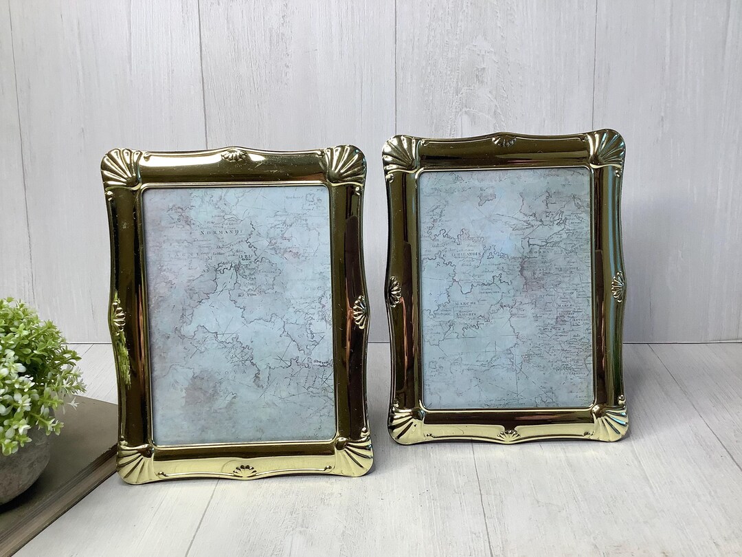 Gold Shell Picture Frame Vintage Pair of Solid Brass Photo Frames/ Shell Design Shiny Gold Tone ...