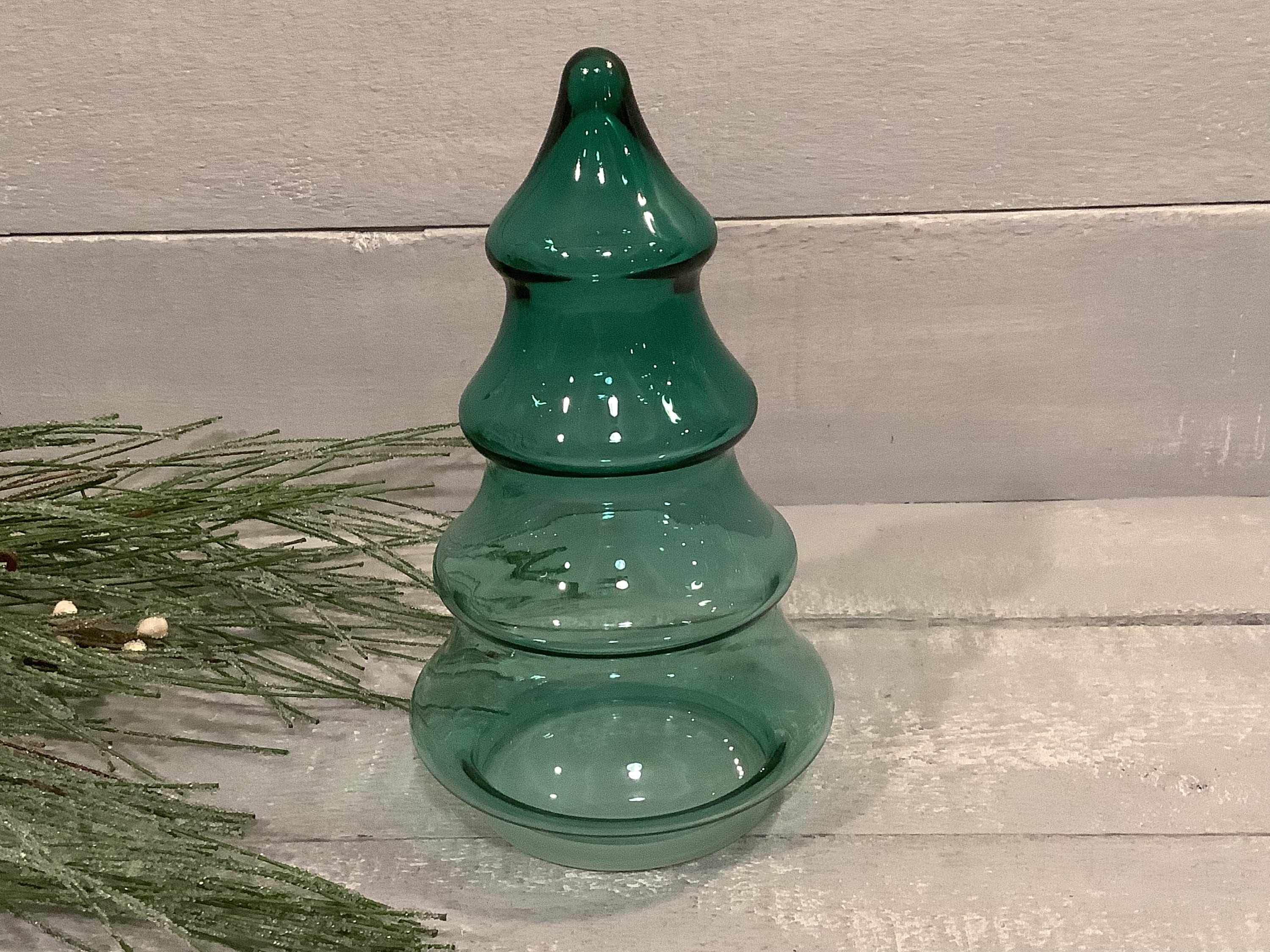 Vintage Green Glass Christmas Tree Jar/ Green Glass Tree Candy Etsy
