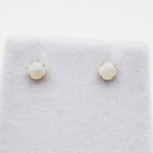 Gold Opal Stud Earrings, 14K Yellow Gold Opal 4x4mm Stud Earrings, October Birthstone, Opal Earrings,  Handmade Earrings