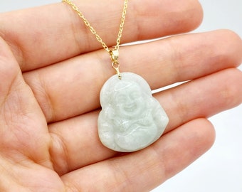 Collana con ciondolo a forma di Buddha in giada verde, oro