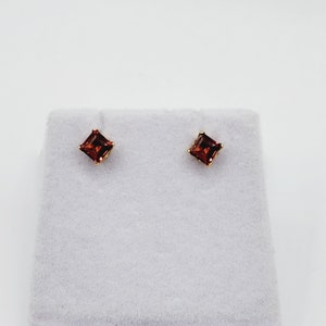 14K Solid Gold Genuine Square Garnet Earrings, January Birthstone, Gift for Her, 14K Gold Garnet Jewelry, 4x4mm January Birthstone Studs