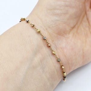 18 kt geelgouden balarmband, driekleurige gouden kralenarmband, massief gouden sierlijke schakelarmband, alledaagse sieraden, cadeau voor haar
