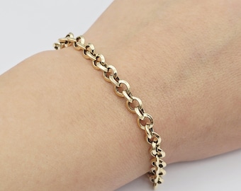 10K Yellow Gold Link Bracelet , Classic Gold Chain Bracelet, Adjustable Fine Jewelry