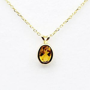 Gold Citrine Pendant Necklace, 14K Yellow Gold Genuine Citrine 8x6mm Pendant, November Birthstone, Yellow Gemstone Necklace Jewelry