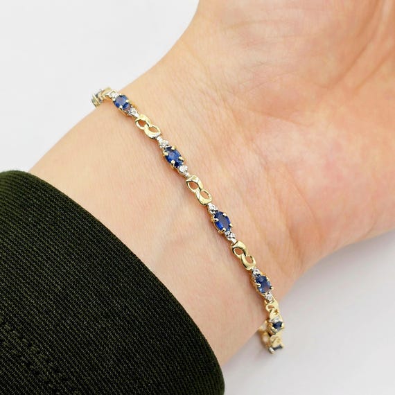 Bracciale in oro con zaffiro blu, bracciale in oro giallo 10K con - Main Image