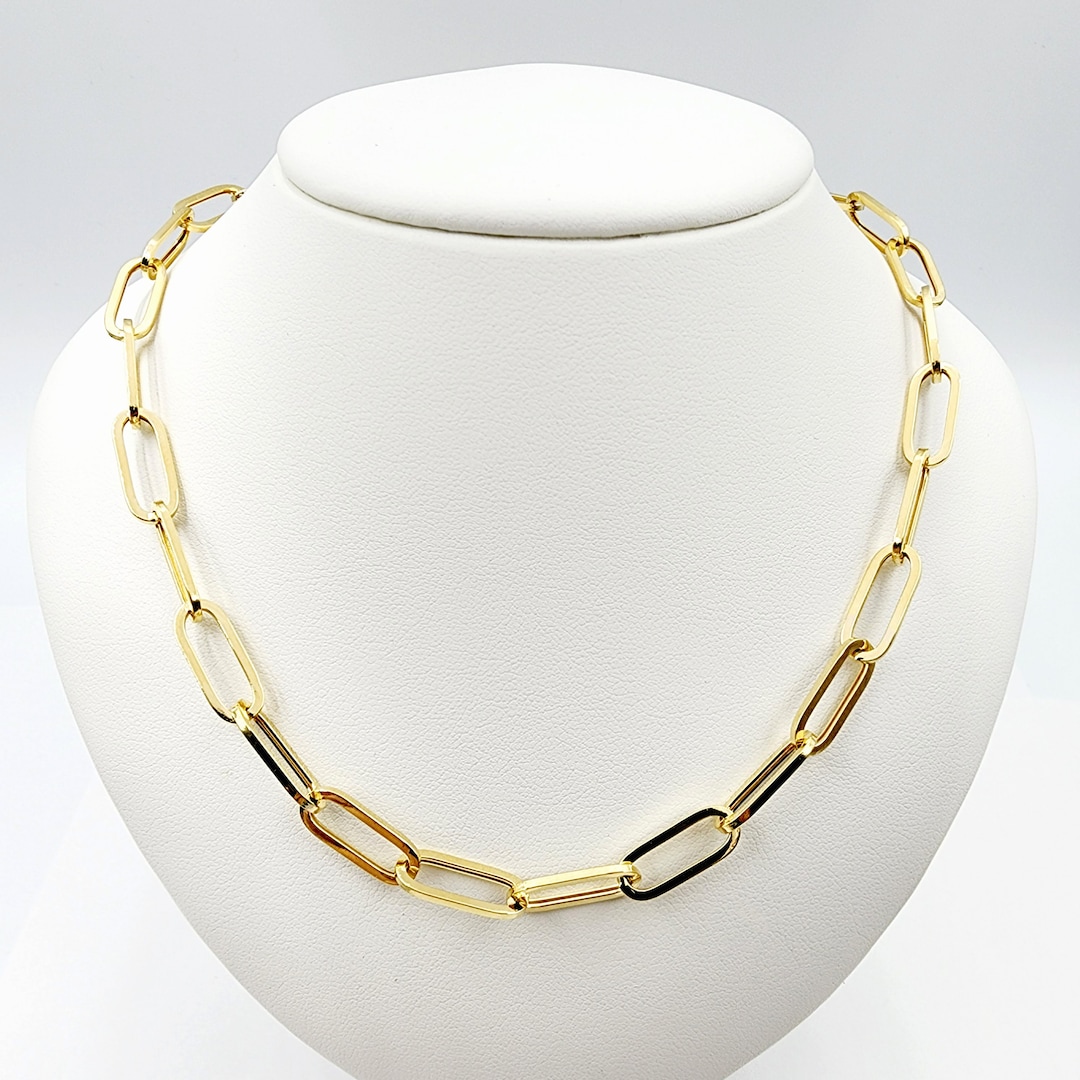 Solid Gold Paperclip Chain Necklace, Dainty 10K Yellow Solid Gold ...