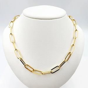 Solid Gold Paperclip Chain Necklace, Dainty 10K Yellow Solid Gold Necklace, Paper Clip 6.45mm Chain, Perfect Gift Necklace