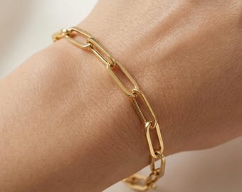 Dainty 10K Yellow Gold Paperclip Chain Bracelet, 6.45mm Link