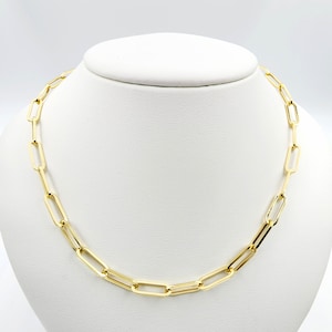Solid Gold Paperclip Chain Necklace, Dainty 10K Yellow Solid Gold Necklace, Paper Clip 4mm Chain, Perfect Gift For Christmas
