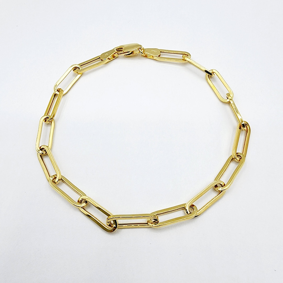 Gold Paperclip Chain Bracelet, Dainty 10K Yellow Gold Link Bracelet for Women, Paper Clip 4mm ...