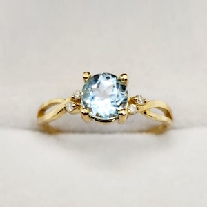 Gold Aquamarin Ringe für Frauen, Edelstein Ringe für sie, Gelbgold Ring, handgemachte Ring, Statement Ring, Ehering, Geburtsstein Ring