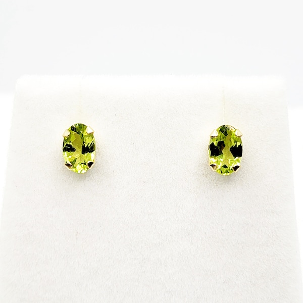 Gold Peridot Stud Earrings, 10K Yellow Gold Peridot 6x4mm Stud Earrings, August Birthstone, Birthday Gift, Gift For Her, Presents for Mom