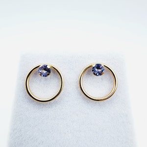 Gold Tanzanite Earrings, 10K Rose Gold Natural Tanzanite 4x4mm Stud Earrings, Genuine Gemstone Jewelry, Round Simple Earrings for Women