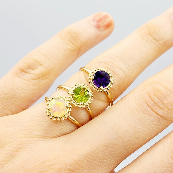 Gold Gemstone Rings for Women 10K Yellow Gold Ring Set With Round 6x6mm Genuine Gemstones Statement Ring for Her Birthstone Ring Etsy Canada