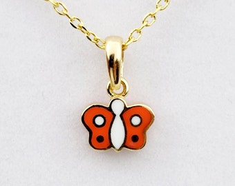 Gold Butterfly Pendant Necklace, 10K Yellow Gold Everyday Necklace Pendant, Dainty Butterfly for Her, Newborn Baby Gift, Girl Gift