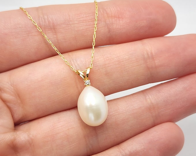 Large Pearl Pendant Necklace | Sterling Silver | 12-13mm Natural Freshwater Pearl
