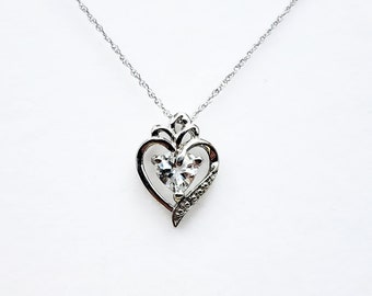925 Sterling Silver Heart Shape White Topaz Pendant Necklace Topaz Gemstone Gift for Women Girls Valentine Gift for Girlfriend