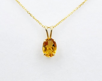 Gouden citrien hanger ketting, 10 kt geelgouden citrien 8 x 6 mm hanger, november geboortesteen, citrien sieraden