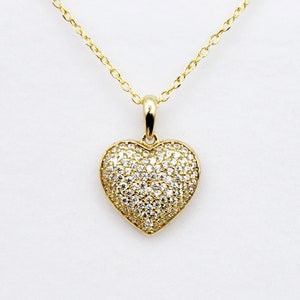Gold Heart Pendant Necklace, 10K Yellow Gold Heart Pendant With CZ, Dainty Heart Gold, Charm Necklace, Valentine&#39;s Day Gift For Her