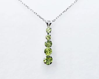 14K White Gold Peridot Pendant Necklace, Genuine Gemstone