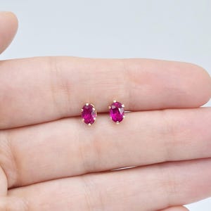 14K Yellow Gold Ruby 6x4mm Stud Earrings, Handmade Earrings, Gemstone Earrings, Earrings For Women, July Birthstone, Gift for Girls Mom Wife