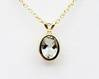 14K Yellow Gold Aquamarine Pendant Necklace, Elegant Bezel