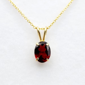 Gold Garnet Pendant Necklace, 10K Yellow Gold Garnet 8x6mm Pendant, January Birthstone, Birthstone Necklace, Necklace For Her