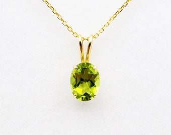 10K Yellow Gold Peridot Pendant, August Birthstone 8x6mm