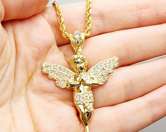 10K Yellow Gold Angel Pendant with Cubic Zirconia