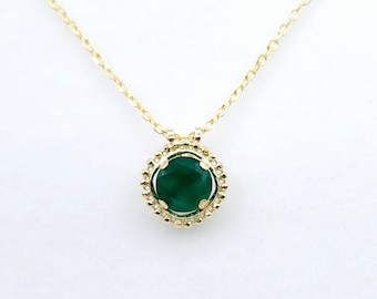 Gold Green Diopside Pendant | 10K Yellow Gold Genuine Green Diopside 0.75ct Pendant | Green Diopside Necklace for Women