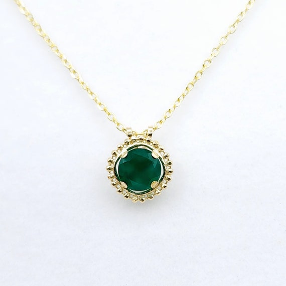 Gold Green Onyx Pendant | 10K Yellow Gold Milgrain Genuine Gold Green Onyx Pendant | 10K Yellow Gold Milgrain Genuine