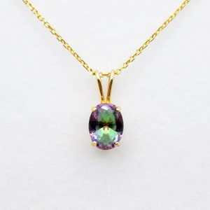 Gold Mystic Topaz Pendant Necklace, 10K Yellow Gold Mystic Topaz 8x6mm Pendant, Gemstone Necklace For Women, Pendant For Her