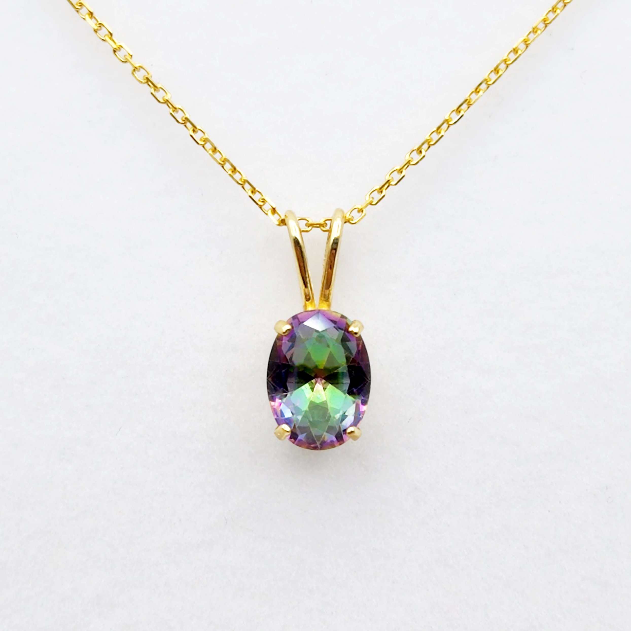 Gold Mystic Topaz Pendant Necklace 10K Yellow Gold Mystic Topaz 8x6mm Pendant Gemstone Necklace for Women Pendant for Her Etsy UK