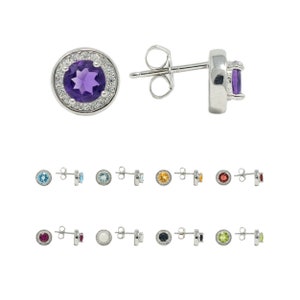 925 Sterling Silver with Natural Gemstones Stud Earrings, Silver Genuine Gemstone 5x5mm Matching Birthstone Earrings and Necklace For Women