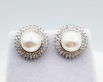 Sterling Silver Genuine Freshwater Pearl Stud Earrings, Big