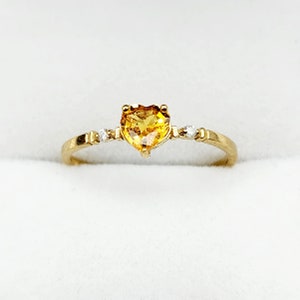Gold Yellow Sapphire Ring, 10K Yellow Gold Natural Yellow Sapphire Heart Shaped 5x5mm with Diamonds Ring for Women, Gemstone Ring for Her