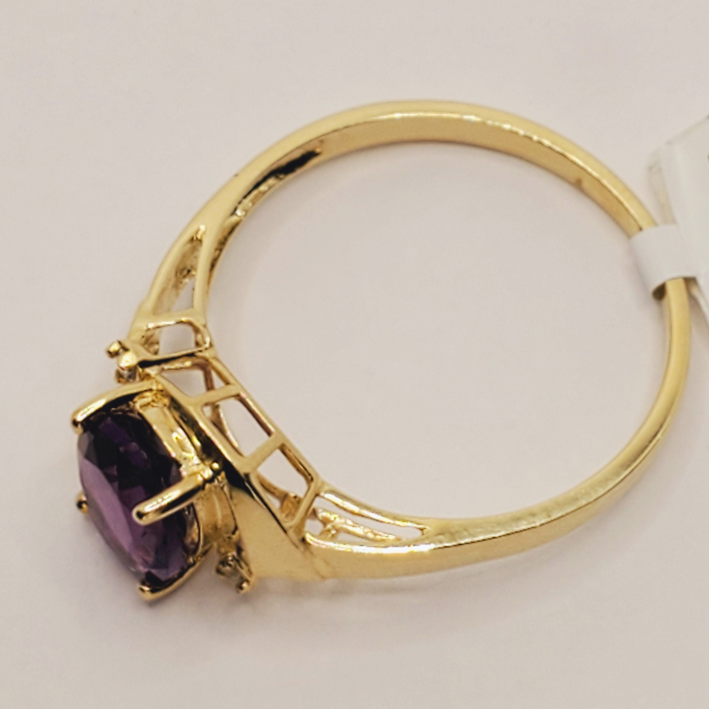 10k Yellow Gold February Birthstone Amethyst Ring - Genuine Gemstone Solitaire Ring (Size 8) - View #7
