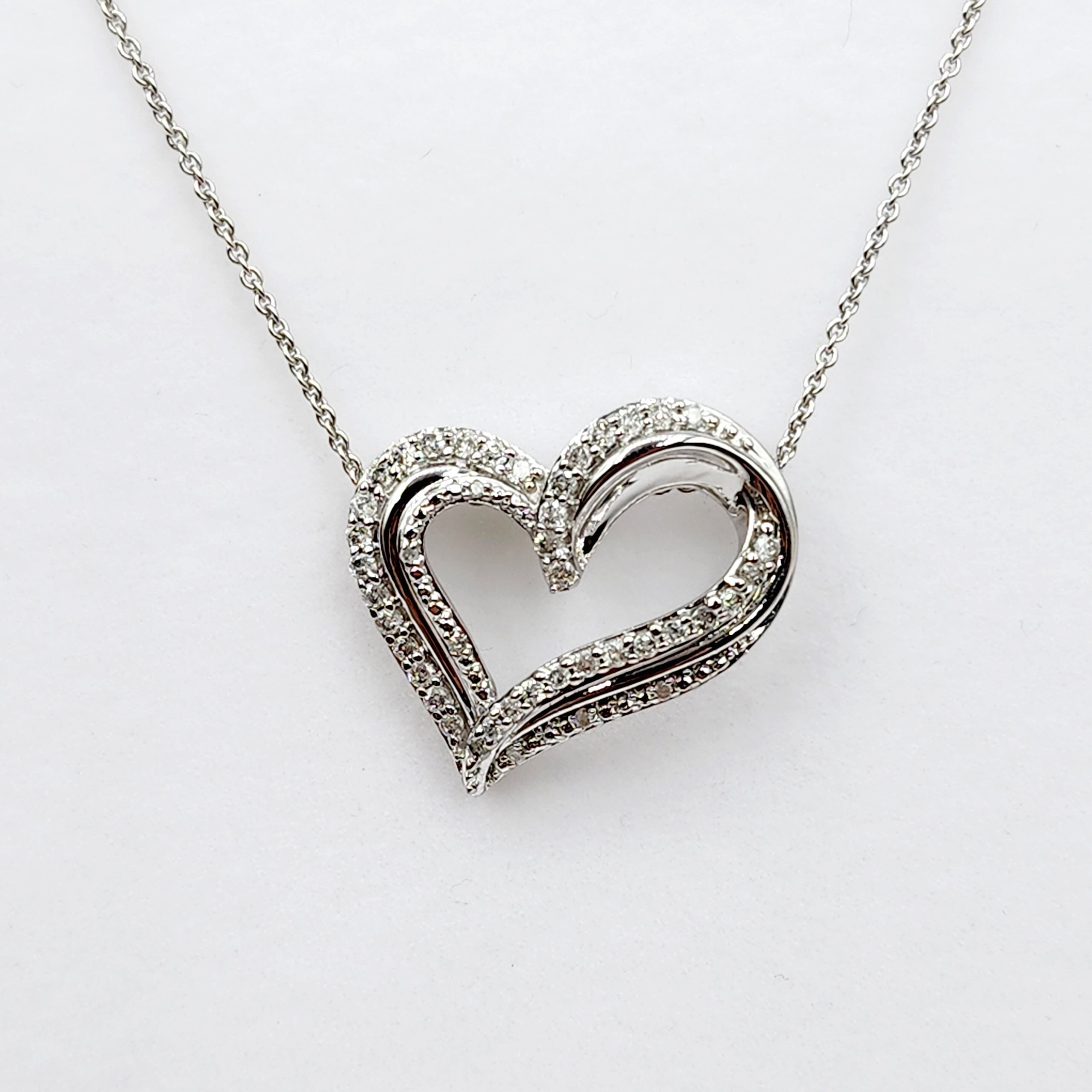 Diamond Heart Pendant Necklace , 925 Sterling Silver Diamond