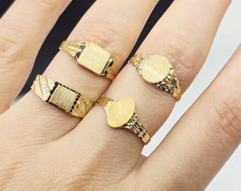 10K Solid Gold Signet Ring: Engravable Personalized Heirloom