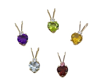 Gold Natural Gemstone 5mm Pendant Necklace, 10K Yellow Gold  Heart Shaped Genuine Stone Pendant, Birthstone Jewellery, Valentine Gift