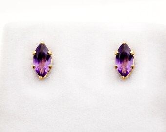 Boucles d’oreilles en or améthyste, boucles d’oreilles en améthyste en or jaune 10K 7x3mm, pierre de naissance de février, boucles d’oreilles en pierre précieuse violette, cadeau pour elle