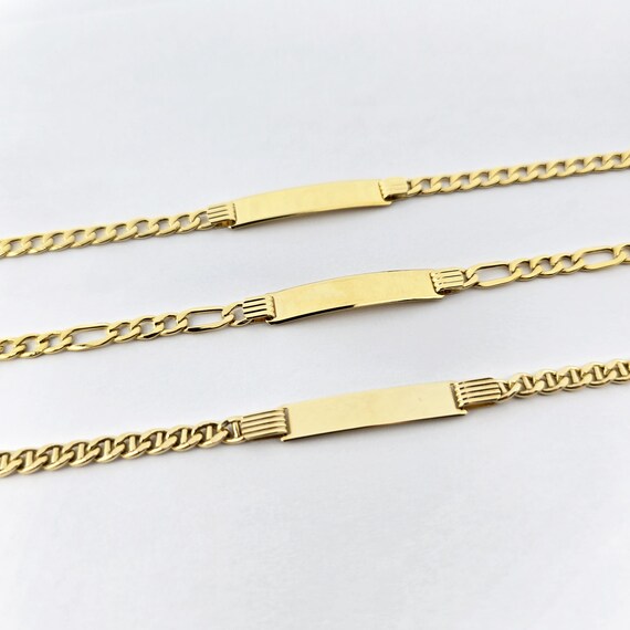 10KイエローゴールドIDブレスレット、刻印可能なネームプレート付き