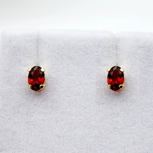 Gold Garnet Stud Earrings, 14K Yellow Gold Genuine Garnet 5x3mm Stud Earrings, January Birthstone, Red Gemstone Jewelry For Her