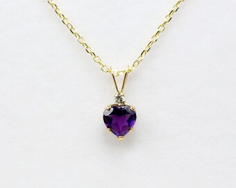 10K Yellow Gold Amethyst Heart Pendant, Genuine Amethyst Necklace, Heart Shaped Purple Gemstone Pendant, February Birthstone Jewelry