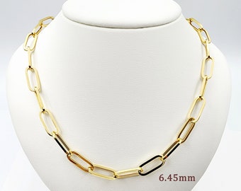 Solid Gold Paperclip Chain, 10K Yellow Gold Paper Clip Necklace, Everyday Elegant Style Luxury Link Necklace, Unique Gift Ideas For Her