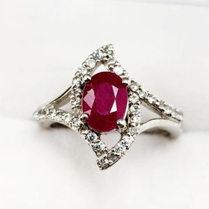 925 Sterling Silver Genuine Ruby 8x6mm Ring, July Birthstone, Birthday Gift for Her, Silver Ruby Jewelry for Women, Mom&#39;s Birthday Gift
